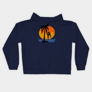 Romantic Sunset. A Couple Embracing the Setting Sun.sunset, romantic, couple, embracing, setting sun Kids Hoodie